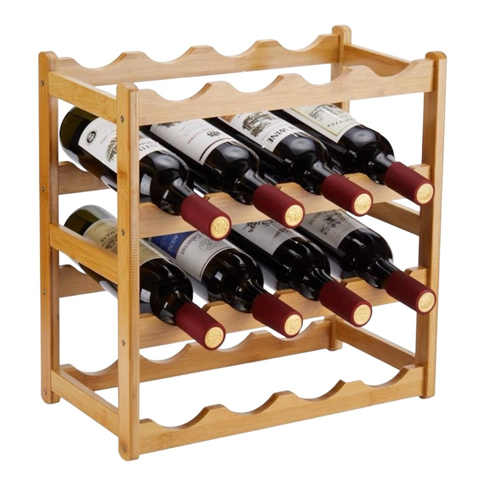 Homevany Bamboo Wine Rack 4 Tier 16 Bottle Free Standing Countertop Organizer